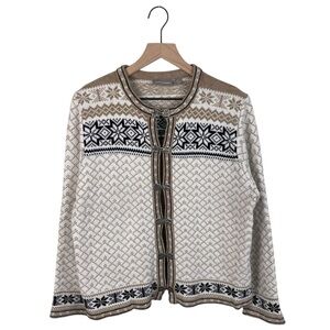 Vintage Croft & Barrow Nordic Metal Hook Cardigan Size Large Fair Isle Chenille